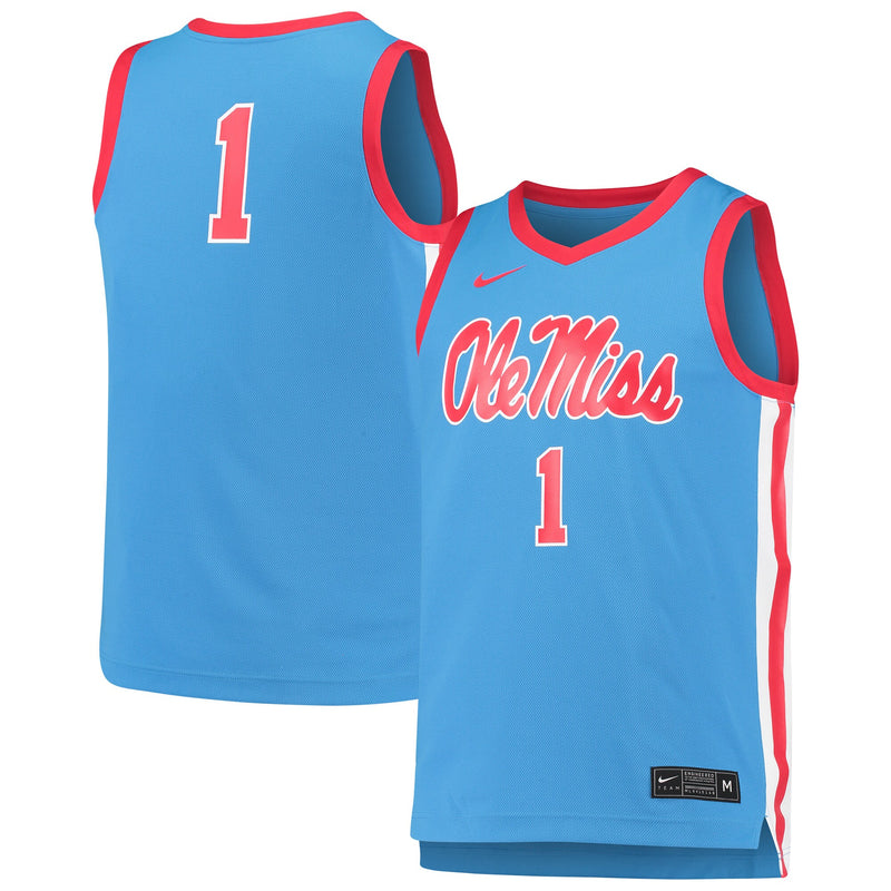 Ole Miss Rebels Basketball Jersey, Light Blue Replica Sportswear Jersey Shirt, Sleeveless Athletic Tank Jersey, Casual Gift for Men
