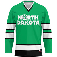 North Dakota Hockey Jersey, Kelly Green Sportswear Jersey Shirt, Long Sleeve Hockey Sweater Jersey, Casual Gift for Men
