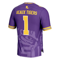 LSU Tigers Icon Print Football Jersey, Purple Fashion Sportswear Jersey Shirt, Lightweight Breathable Athletic Jersey, Casual Gift for Men