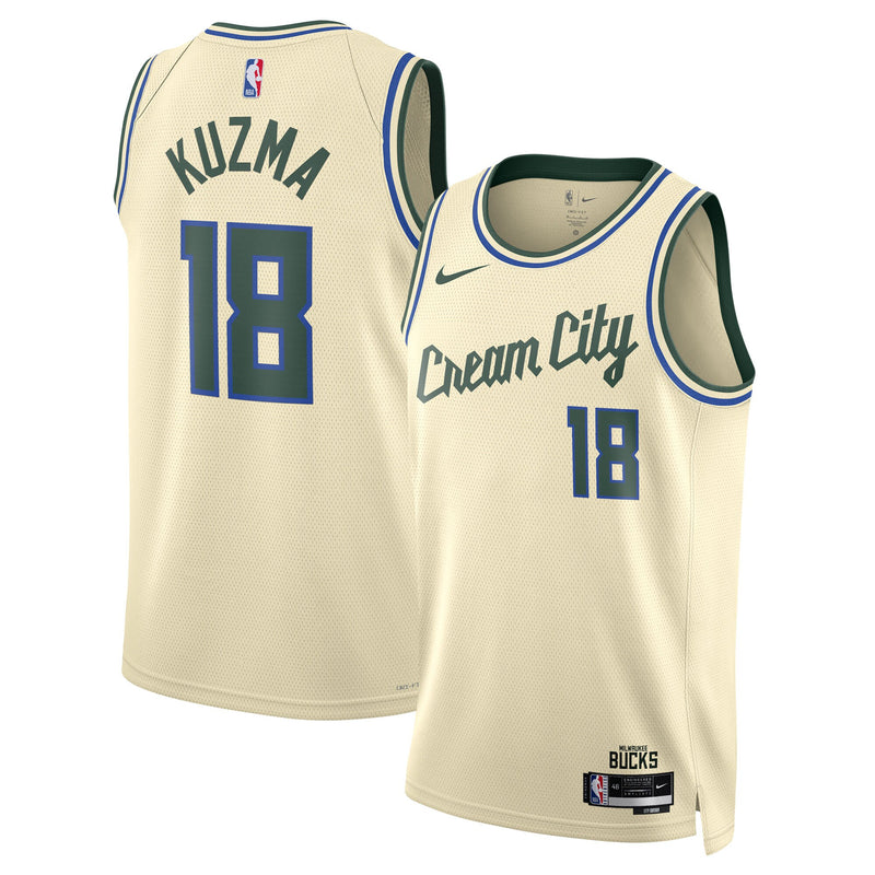 Kyle Kuzma Milwaukee Bucks Basketball Jersey, Cream Swingman Sportswear Jersey Shirt, Sleeveless Athletic Tank Jersey, Casual Gift for Men