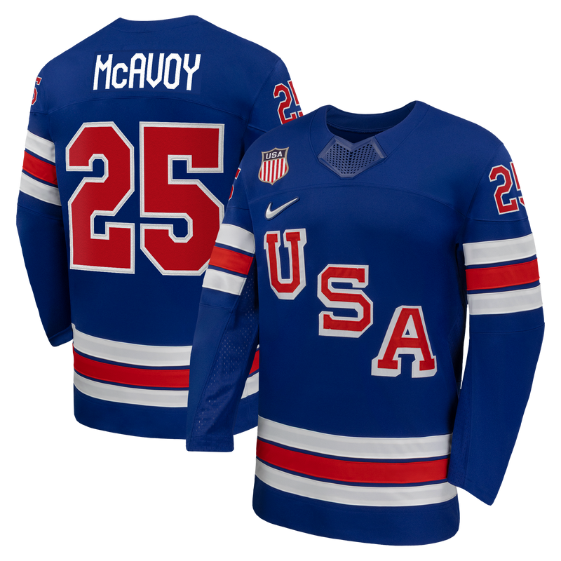 Charlie McAvoy Royal US 2026 Home Replica Hockey Jersey, Hockey Sportswear Jersey Shirt, Long Sleeve Hockey Sweater Jersey, Casual Gift for Men