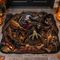 Attic Breach - Green Witch and Black Cat Doormat
