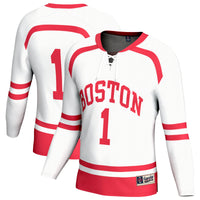 Boston University Hockey Jersey, White Fashion Lightweight Sportswear Jersey Shirt, Long Sleeve Hockey Sweater Jersey, Casual Gift for Men