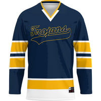 Central Alabama Community College Trojans Hockey Jersey, Navy Sportswear Jersey Shirt, Long Sleeve Hockey Sweater Jersey, Casual Gift for Men