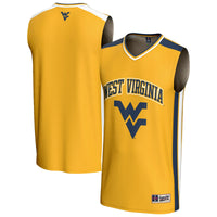 West Virginia Mountaineers Spirit Basketball Jersey, Gold Sportswear Jersey Shirt, Sleeveless Athletic Tank Jersey, Casual Gift for Men