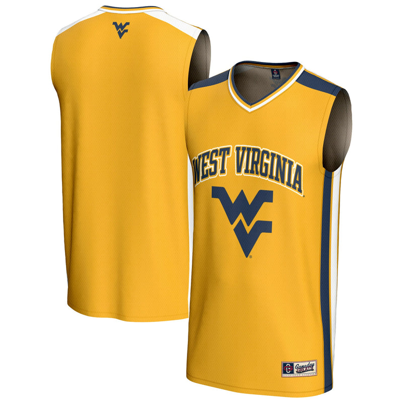 West Virginia Mountaineers Spirit Basketball Jersey, Gold Sportswear Jersey Shirt, Sleeveless Athletic Tank Jersey, Casual Gift for Men
