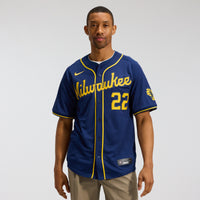 Christian Yelich Milwaukee Brewers Baseball Jersey, Navy Sportswear Jersey Shirt, Lightweight Breathable Athletic Jersey, Casual Gift for Men