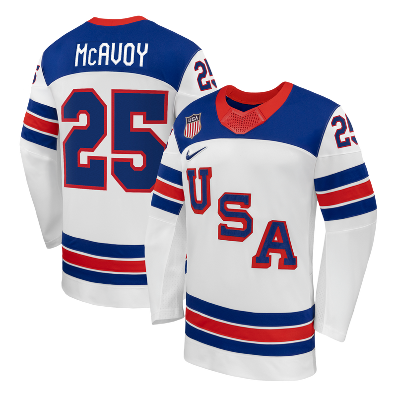 Charlie McAvoy White US 2026 Away Replica Hockey Jersey, Hockey Sportswear Jersey Shirt, Long Sleeve Hockey Sweater Jersey, Casual Gift for Men