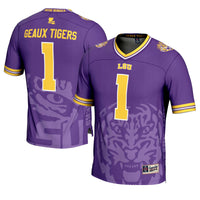 LSU Tigers Icon Print Football Jersey, Purple Fashion Sportswear Jersey Shirt, Lightweight Breathable Athletic Jersey, Casual Gift for Men
