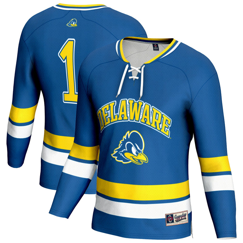 Delaware Fightin' Blue Hens Hockey Jersey, Royal Fashion Sportswear Jersey Shirt, Long Sleeve Hockey Sweater Jersey, Casual Gift for Men