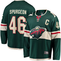 Jared Spurgeon Minnesota Wild Hockey Jersey, Green Breakaway Sportswear Jersey Shirt, Long Sleeve Hockey Sweater Jersey, Casual Gift for Men