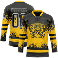 Custom Hockey Jersey, Black Yellow White Sportswear Jersey Shirt, Athletic Long Sleeve V Neck Jersey, Casual Gift for Men