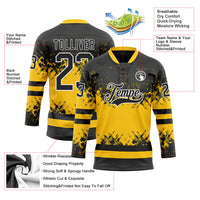 Custom Hockey Jersey, Black Yellow White Sportswear Jersey Shirt, Athletic Long Sleeve V Neck Jersey, Casual Gift for Men