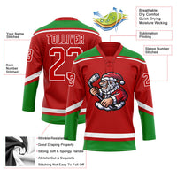 Custom Hockey Jersey, Red Green White Sportswear Jersey Shirt, Athletic Long Sleeve V Neck Jersey, Casual Gift for Men, Style 3DPattern1828