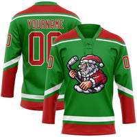 Custom Hockey Jersey, Green Red White Sportswear Jersey Shirt, Athletic Long Sleeve V Neck Jersey, Casual Gift for Men, Style 3DPattern1829