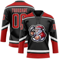 Custom Hockey Jersey, Black Red White Sportswear Jersey Shirt, Athletic Long Sleeve V Neck Jersey, Casual Gift for Men, Style 3DPattern1830