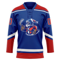 Custom Hockey Jersey, Royal Red White Sportswear Jersey Shirt, Athletic Long Sleeve V Neck Jersey, Casual Gift for Men, Style 3DPattern1833