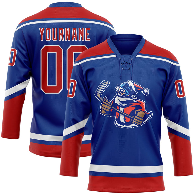 Custom Hockey Jersey, Royal Red White Sportswear Jersey Shirt, Athletic Long Sleeve V Neck Jersey, Casual Gift for Men, Style 3DPattern1833