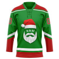 Custom Hockey Jersey, Green Red White Sportswear Jersey Shirt, Athletic Long Sleeve V Neck Jersey, Casual Gift for Men, Style 3DPattern1889