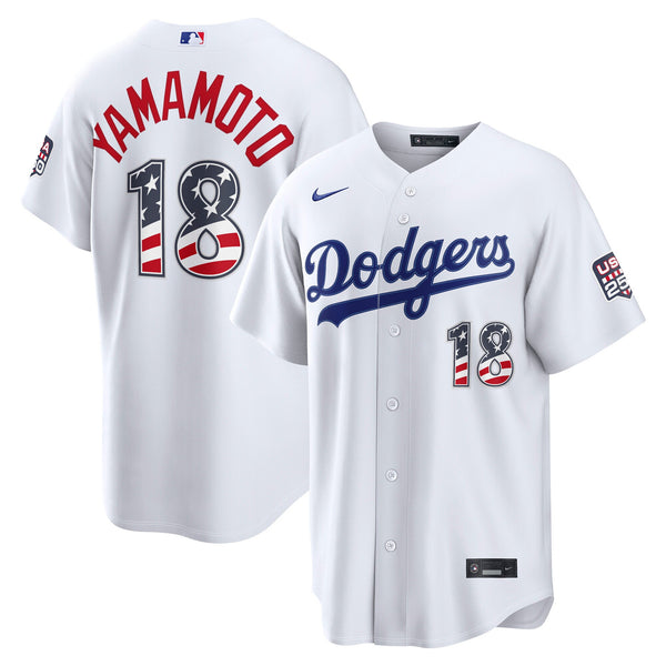 Fourth of July Los Angeles Dodgers Yoshinobu Yamamoto White USA 250 Stadium Jersey