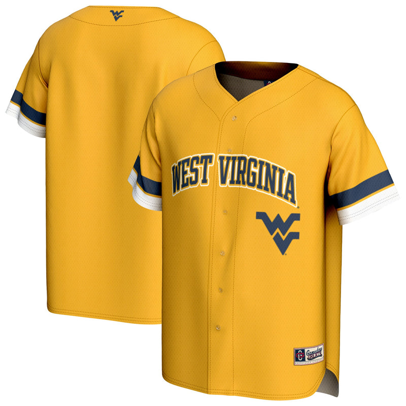 West Virginia Mountaineers Baseball Jersey, Gold Sportswear Jersey Shirt, Lightweight Breathable Athletic Jersey, Casual Gift for Men