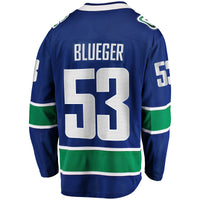 Teddy Blueger Vancouver Canucks Hockey Jersey, Blue Breakaway Sportswear Jersey Shirt, Long Sleeve Hockey Sweater Jersey, Casual Gift for Men