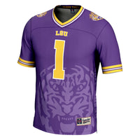 LSU Tigers Icon Print Football Jersey, Purple Fashion Sportswear Jersey Shirt, Lightweight Breathable Athletic Jersey, Casual Gift for Men