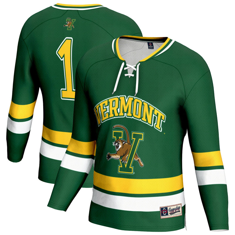 Vermont Catamounts Hockey Jersey, Green Fashion Lightweight Sportswear Jersey Shirt, Long Sleeve Hockey Sweater Jersey, Casual Gift for Men