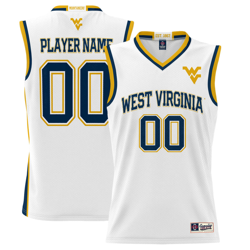 West Virginia Mountaineers Basketball Jersey, White Lightweight Sportswear Jersey Shirt, Sleeveless Athletic Tank Jersey, Casual Gift for Men