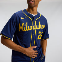 Christian Yelich Milwaukee Brewers Baseball Jersey, Navy Sportswear Jersey Shirt, Lightweight Breathable Athletic Jersey, Casual Gift for Men