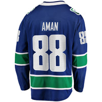 Nils Aman Vancouver Canucks Hockey Jersey, Blue Breakaway Home Sportswear Jersey Shirt, Long Sleeve Hockey Sweater Jersey, Casual Gift for Men