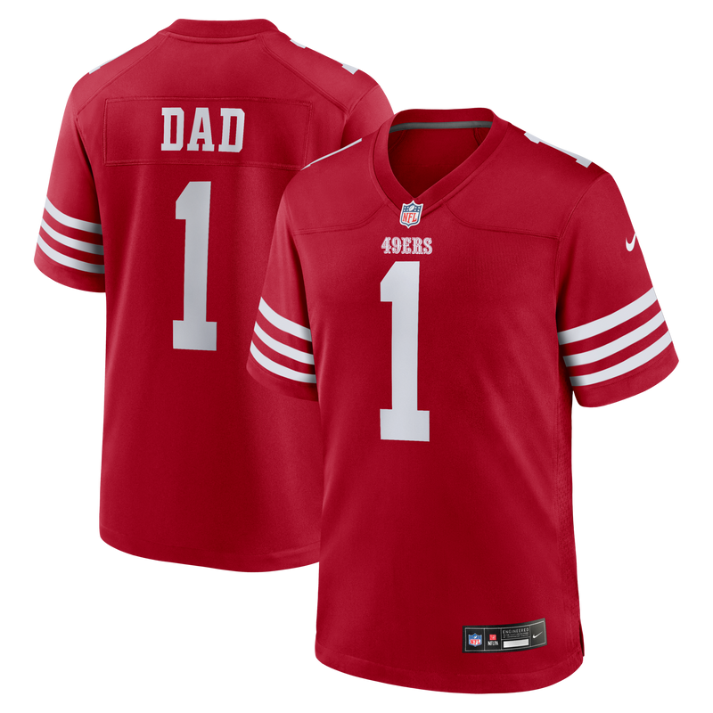 Number 1 Dad San Francisco 49ers Football Jersey, Scarlet Sportswear Jersey Shirt, Lightweight Breathable Athletic Jersey, Casual Gift for Men