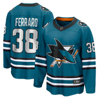 Mario Ferraro San Jose Sharks Hockey Jersey, Teal Breakaway Home Sportswear Jersey Shirt, Long Sleeve Hockey Sweater Jersey, Casual Gift for Men