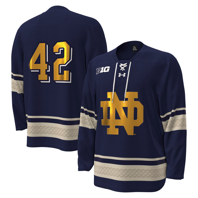 Notre Dame Fighting Irish Hockey Jersey, Navy Replica Alternate Sportswear Jersey Shirt, Long Sleeve Hockey Sweater Jersey, Casual Gift for Men