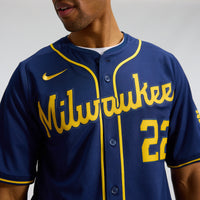 Christian Yelich Milwaukee Brewers Baseball Jersey, Navy Sportswear Jersey Shirt, Lightweight Breathable Athletic Jersey, Casual Gift for Men