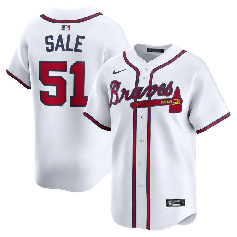 Chris Sale Atlanta Braves Baseball Jersey, White Limited Sportswear Jersey Shirt, Lightweight Breathable Athletic Jersey, Casual Gift for Men