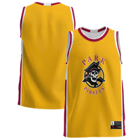 Park Pirates Basketball Jersey, Gold Lightweight Sportswear Jersey Shirt, Sleeveless Athletic Tank Jersey, Casual Gift for Men