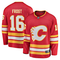 Morgan Frost Calgary Flames Hockey Jersey, Red Breakaway Home Sportswear Jersey Shirt, Long Sleeve Hockey Sweater Jersey, Casual Gift for Men