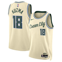 Kyle Kuzma Milwaukee Bucks Basketball Jersey, Cream Swingman Sportswear Jersey Shirt, Sleeveless Athletic Tank Jersey, Casual Gift for Men