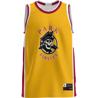 Park Pirates Basketball Jersey, Gold Lightweight Sportswear Jersey Shirt, Sleeveless Athletic Tank Jersey, Casual Gift for Men