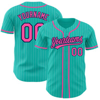 Custom Baseball Jersey, Aqua White Pink Pinstripe Sportswear Jersey Shirt, Athletic Button Down Moisture Wicking Jersey, Casual Gift for Men