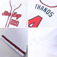Custom Baseball Jersey, White Red Navy Sportswear Jersey Shirt, Athletic Button Down Moisture Wicking Jersey, Casual Gift for Men