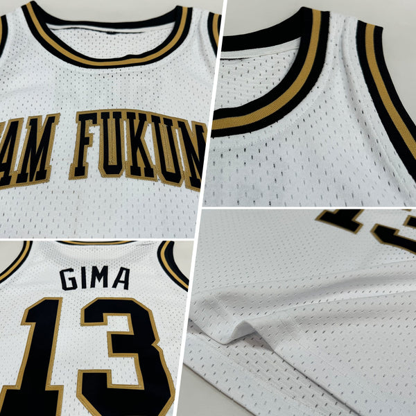Custom White Black-Old Gold Authentic Throwback Basketball Jersey