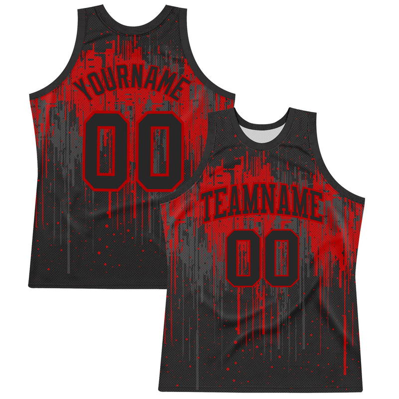 Custom Basketball Jersey, Black Red Sportswear Jersey Shirt, Athletic Mesh Moisture Wicking Jersey, Casual Gift for Men, Style BSuit0412