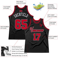 Custom Basketball Jersey, Black Red White Sportswear Jersey Shirt, Athletic Mesh Moisture Wicking Jersey, Casual Gift for Men, Style Black0282