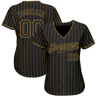 Custom Baseball Jersey, Black Old Gold Pinstripe Sportswear Jersey Shirt, Athletic Button Down Moisture Wicking Jersey, Casual Gift for Men