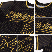 Custom Baseball Jersey, Black Old Gold Pinstripe Sportswear Jersey Shirt, Athletic Button Down Moisture Wicking Jersey, Casual Gift for Men
