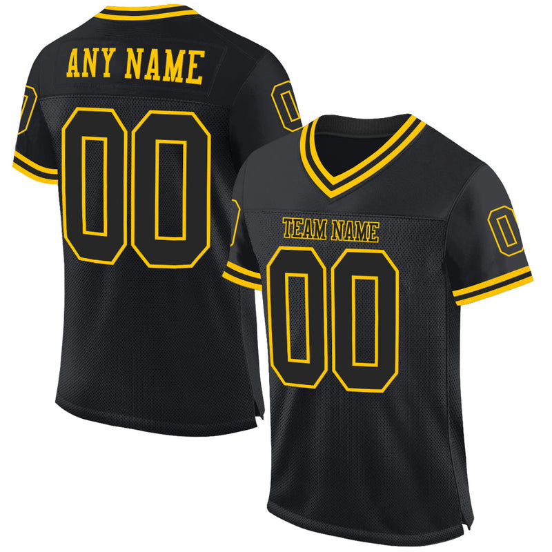 Custom Football Jersey, Black Gold Sportswear Jersey Shirt, Athletic Mesh Moisture Wicking Jersey, Casual Gift for Men, Style Black0428