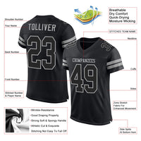 Custom Football Jersey, Black Gray Sportswear Jersey Shirt, Athletic Mesh Moisture Wicking Jersey, Casual Gift for Men, Style Black0518