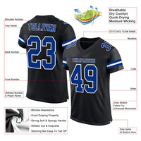 Custom Football Jersey, Black Royal White Sportswear Jersey Shirt, Athletic Mesh Moisture Wicking Jersey, Casual Gift for Men
